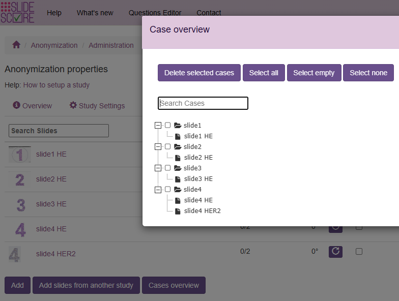 5 slides arranged in 4 cases in case overview
