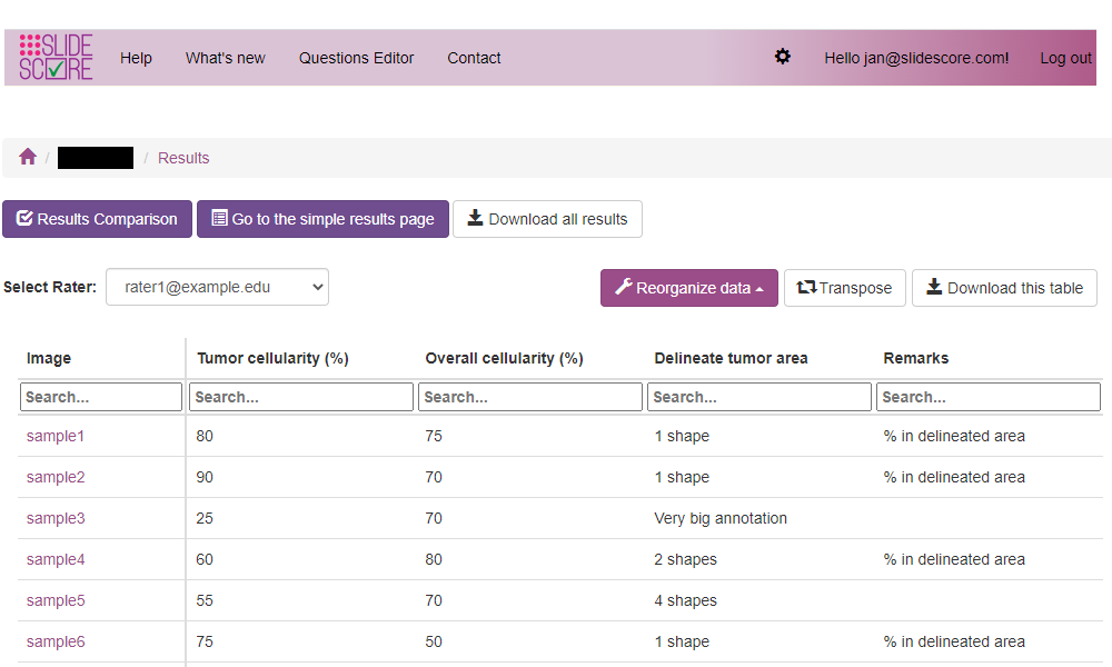 An example showing the new results page with customization options and download buttons