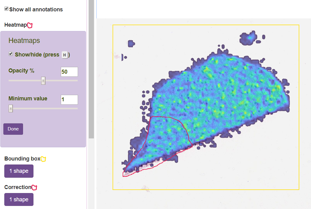 Example heatmap with yellow bounding box and red correction annotation